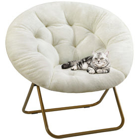 DUMOS Comfy Saucer Chair close-up showing plush faux fur for cozy lounging.