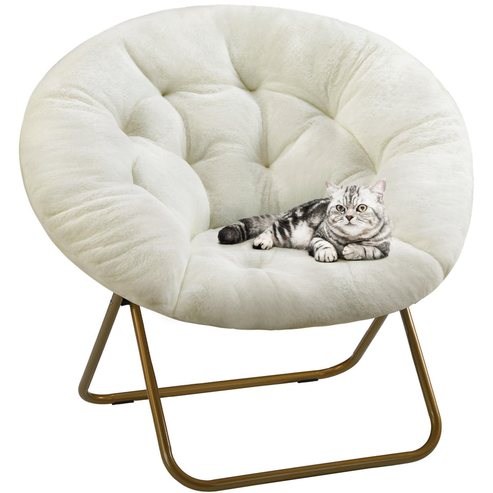 DUMOS Comfy Saucer Chair close-up showing plush faux fur for cozy lounging.