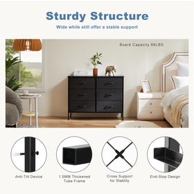 DUMOS dresser uses breathable fabric drawers to store electronics and accessories