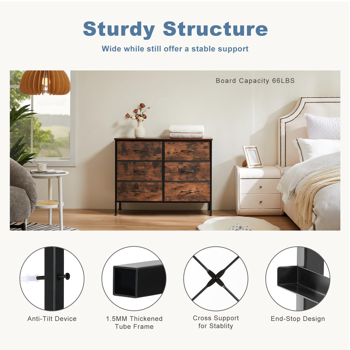 DUMOS scratch-resistant finish maintains rustic brown look.