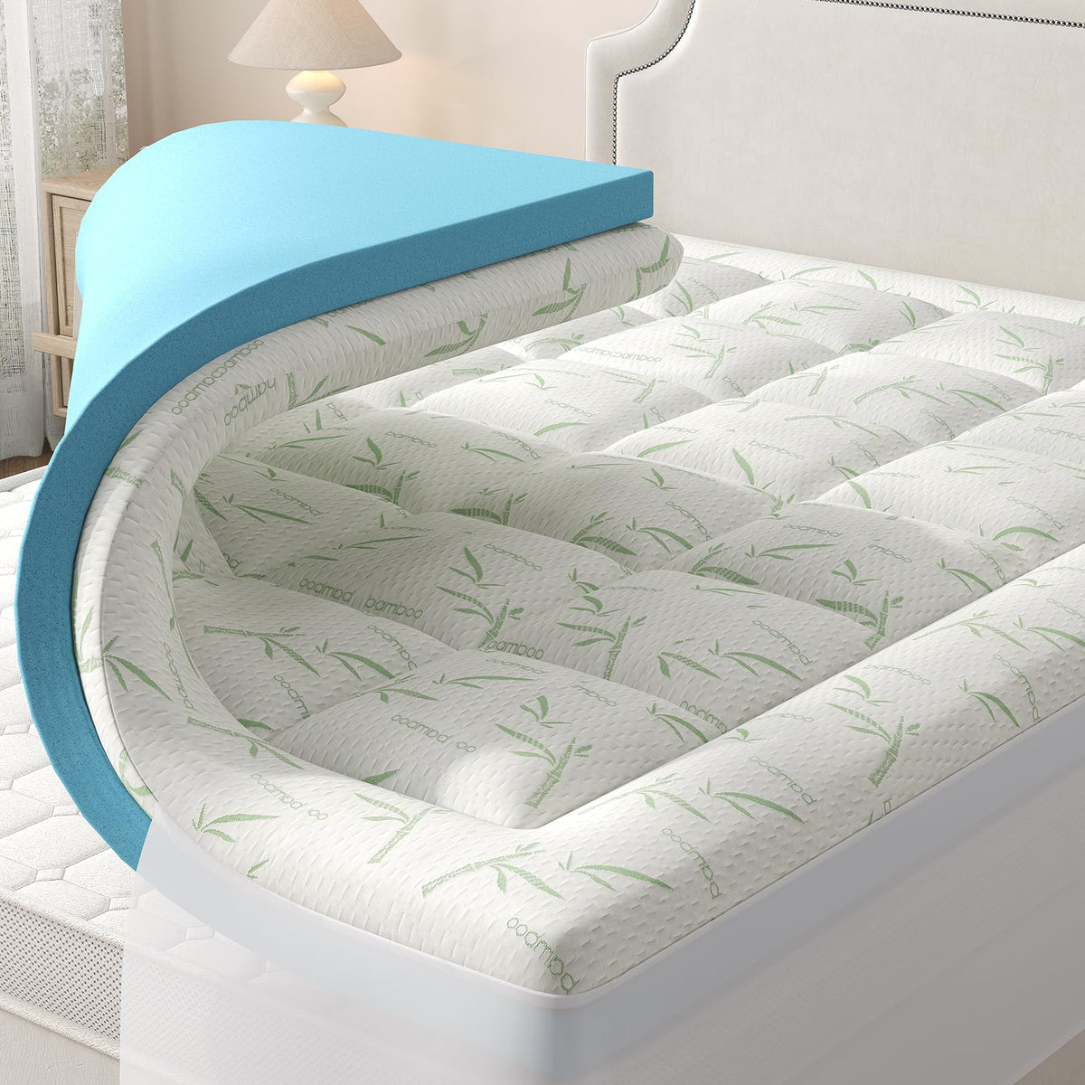 DUMOS memory foam base topper improves support and pressure relief.