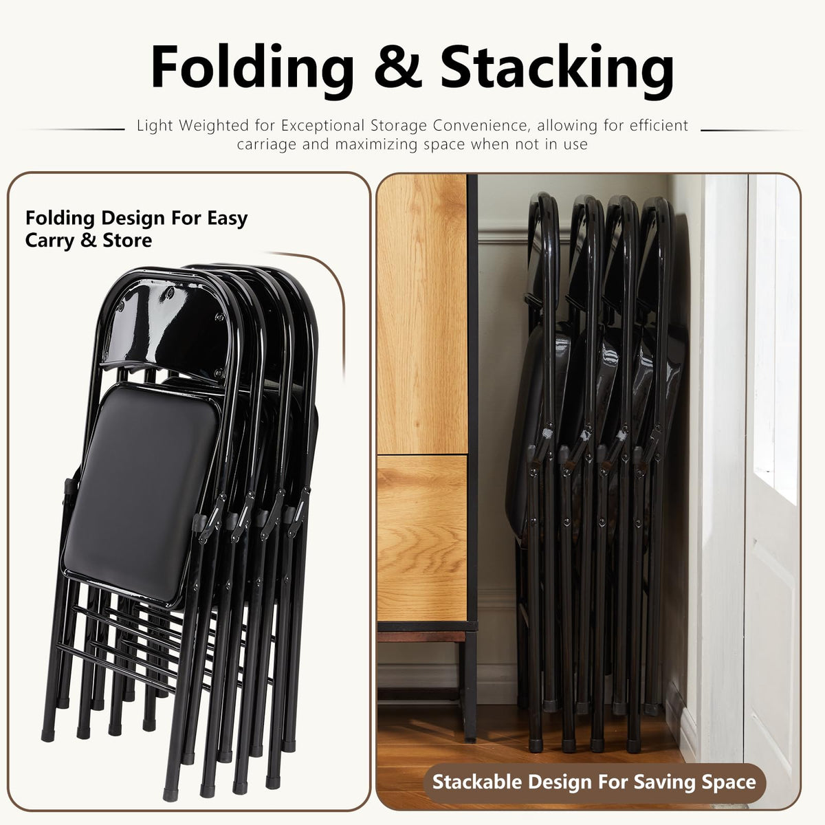 DUMOS folded two-pack chair storage shows compact space-saving design