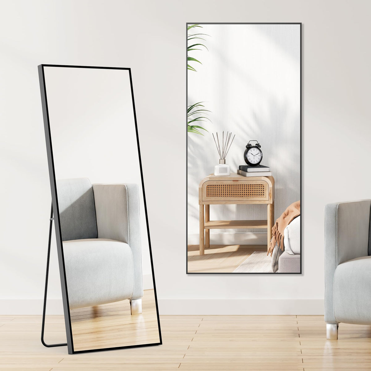 DUMOS full-length mirror with stand shows your full outfit clearly for checks.