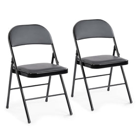 DUMOS leather-padded folding chair backrest offers plush support for guests