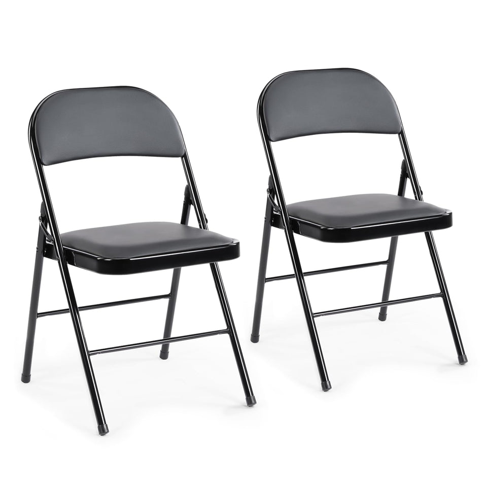 DUMOS leather-padded folding chair backrest offers plush support for guests