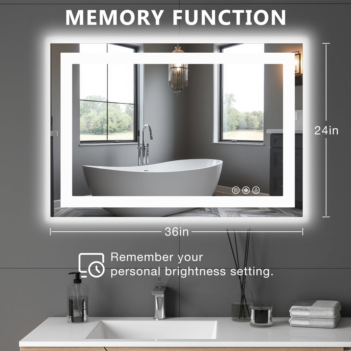 DUMOS anti-fog bathroom mirror uses center-clear tech for instant fog-free viewing.
