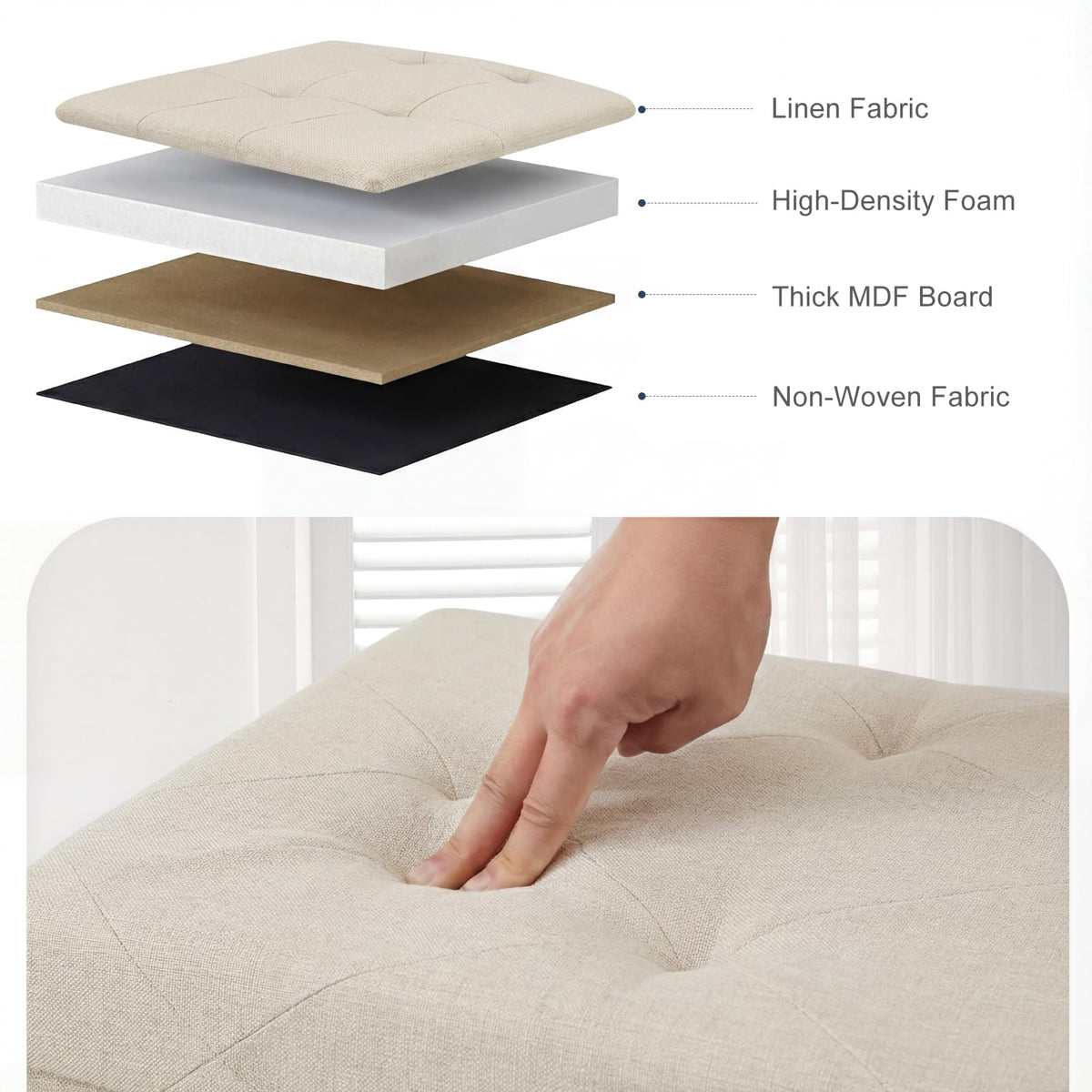 DUMOS sturdy MDF core provides reliable seating and support.
