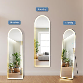 DUMOS mirror supports wall mounting, leaning, or freestanding placement.