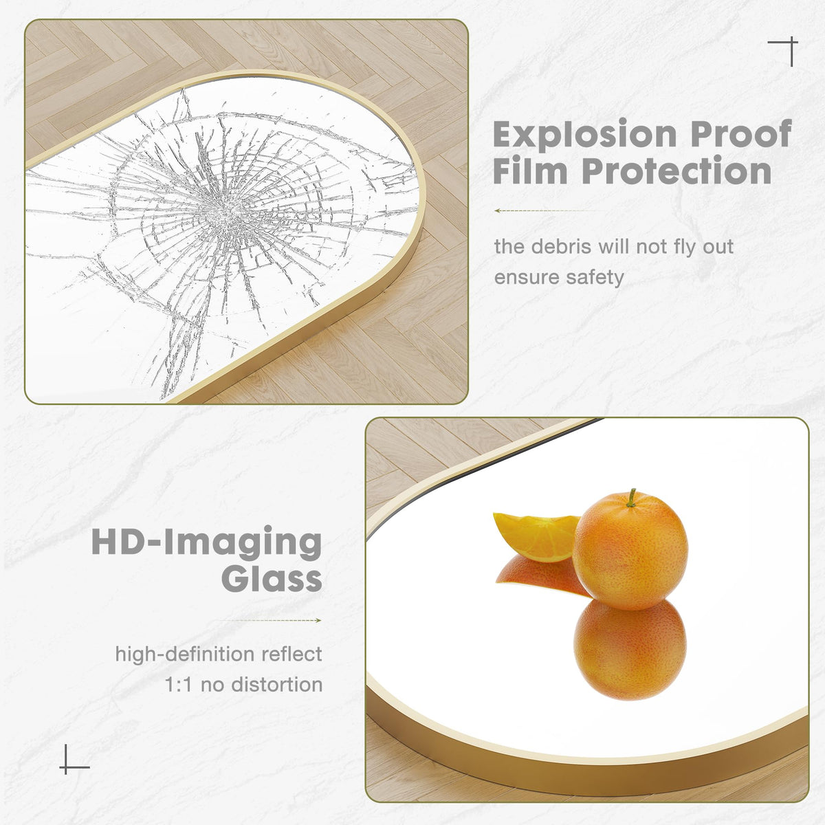 DUMOS nano tempered glass provides shatterproof, distortion-free reflections daily.