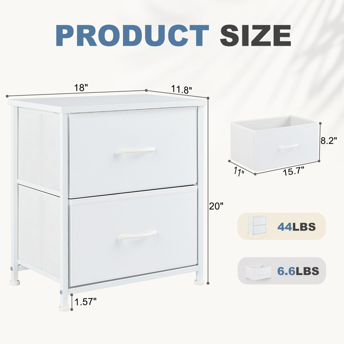 Adjustable feet keep the DUMOS nightstand stable on uneven floors.