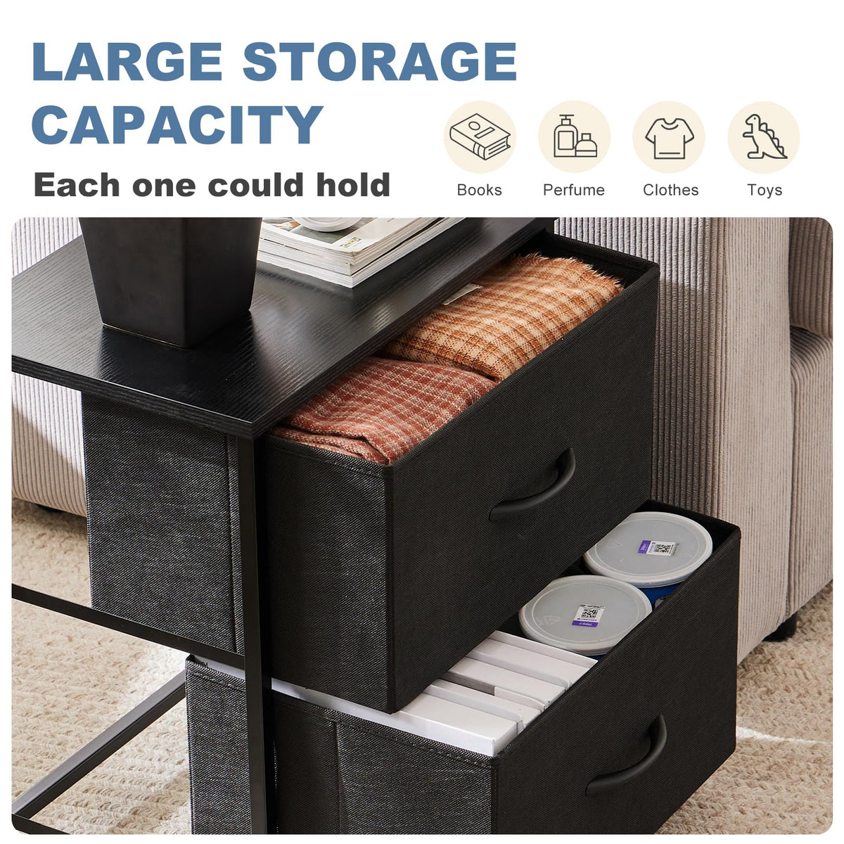 DUMOS nightstand in a compact dorm room setup for space efficiency