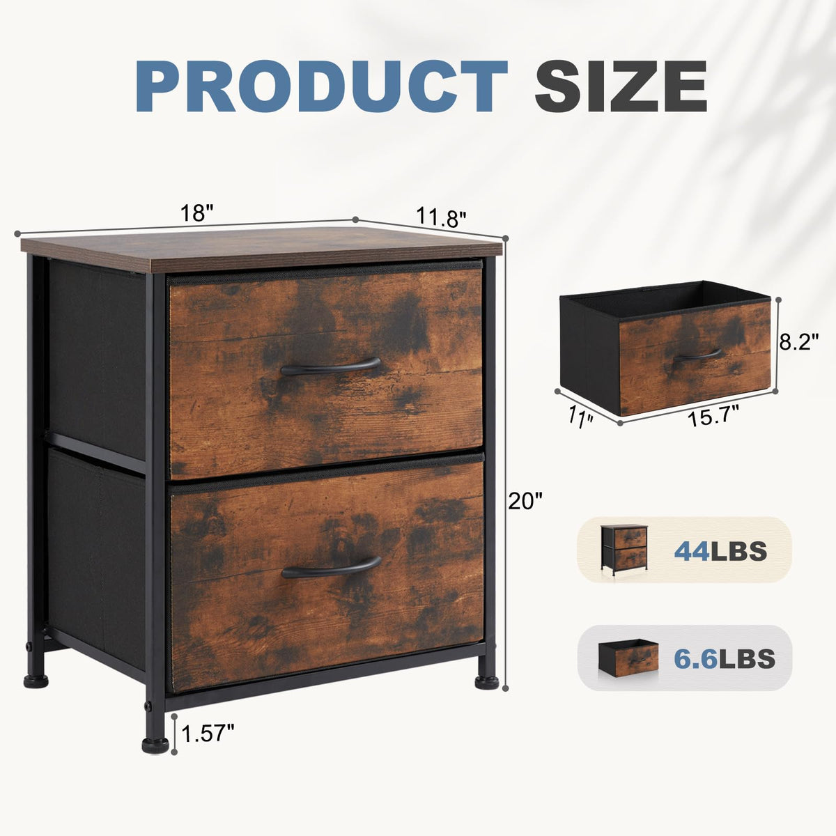 DUMOS nightstand with durable metal and fabric construction
