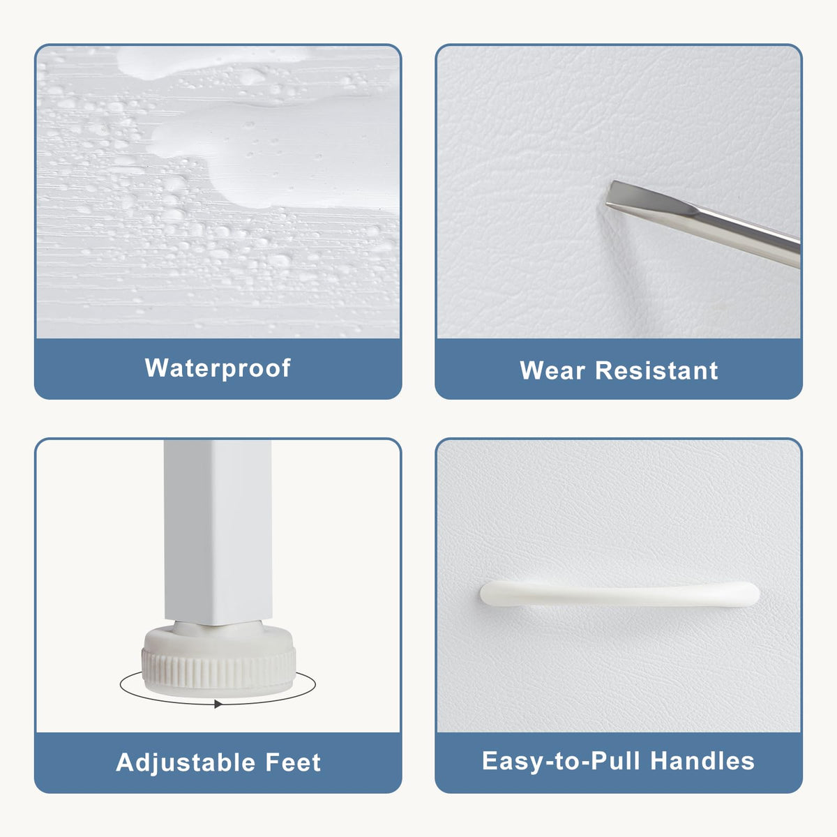 Packaging and quick-assembly guide included for DUMOS nightstand.