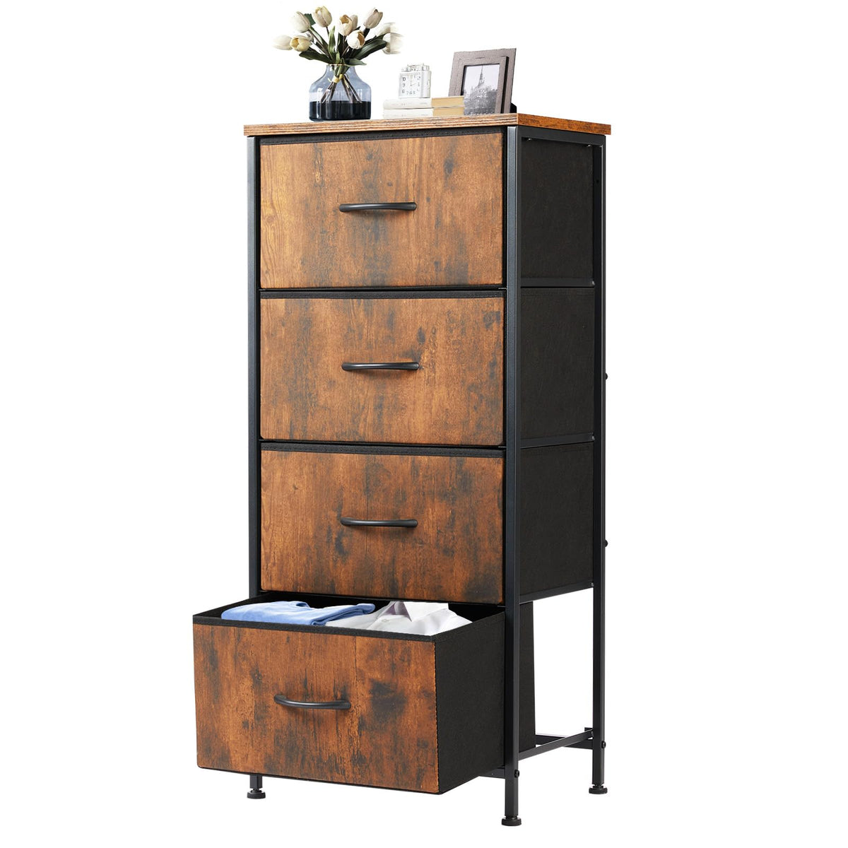 DUMOS nightstand wood-top surface ideal for bedside essentials.