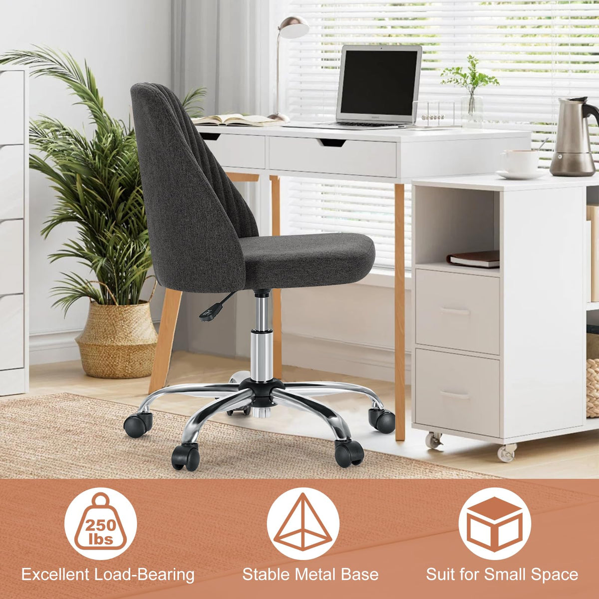 DUMOS PU casters roll silently on wood, tile, or carpet