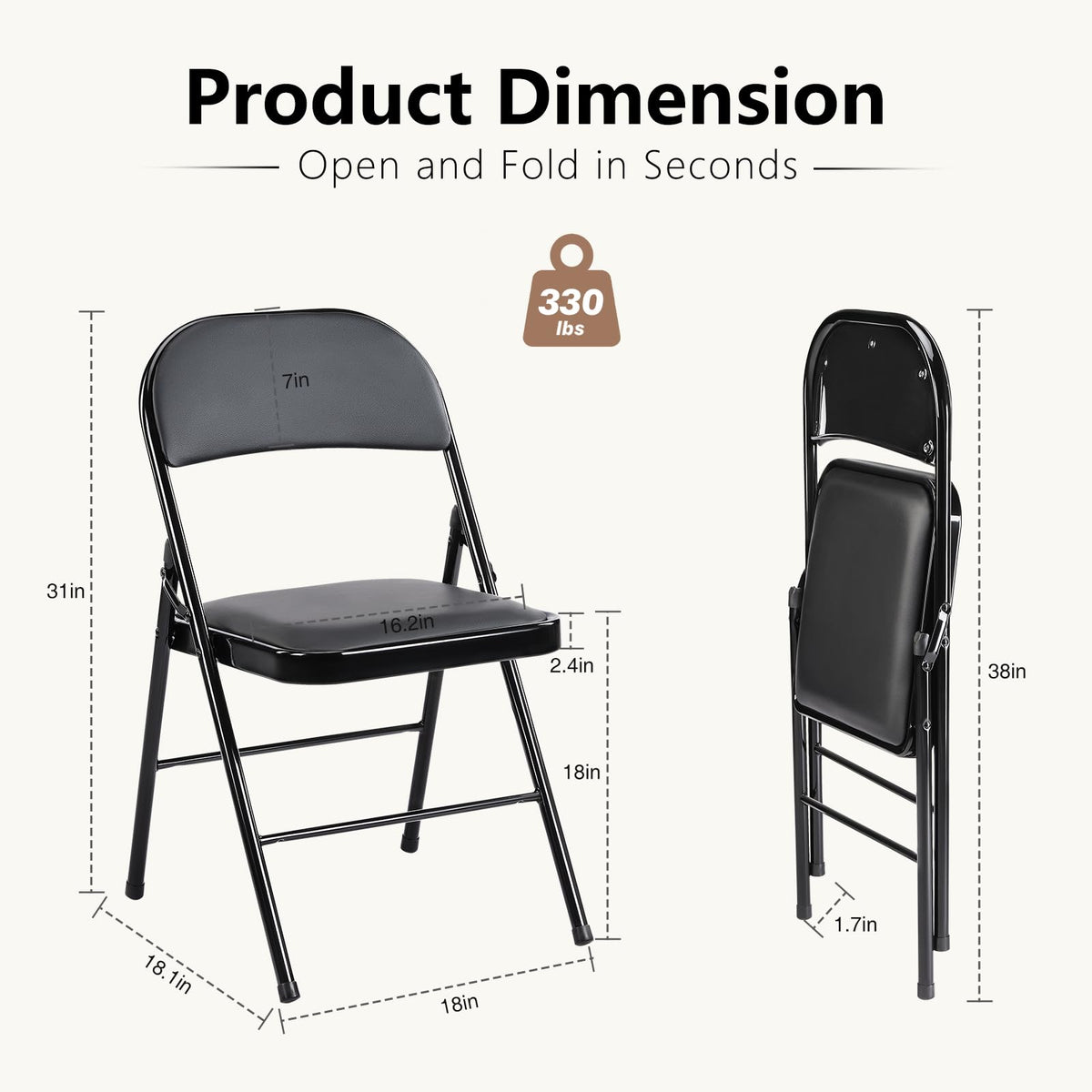 DUMOS steel-frame folding chair open demonstrates sturdy support and rust resistance