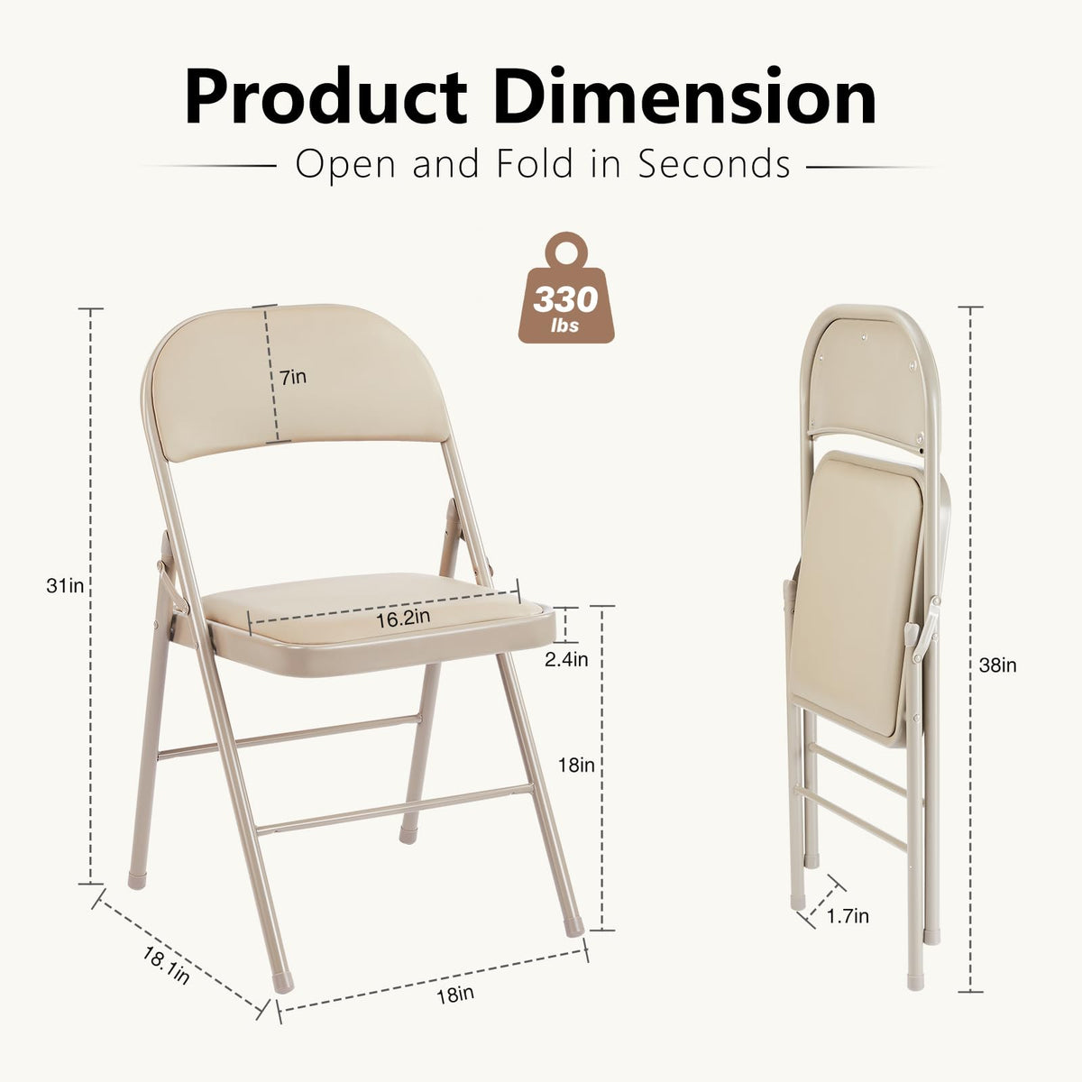 DUMOS steel frame folding chair ensures stability and durability.