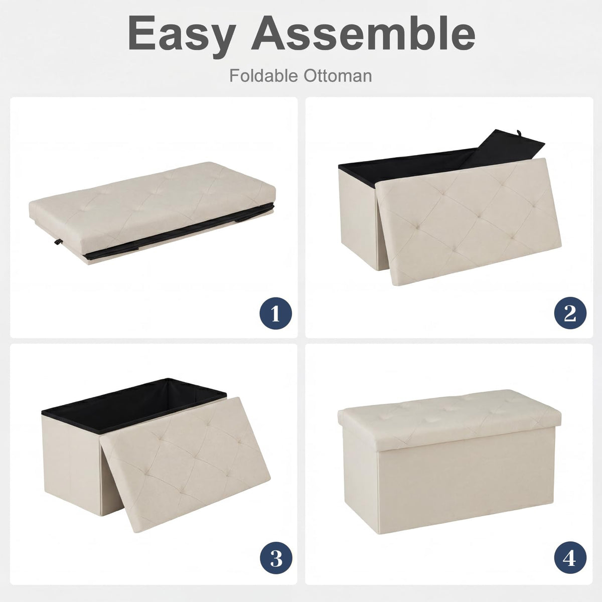 DUMOS storage ottoman beige footrest use beside sofa for comfort.
