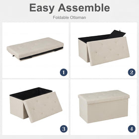 DUMOS storage ottoman beige footrest use beside sofa for comfort.