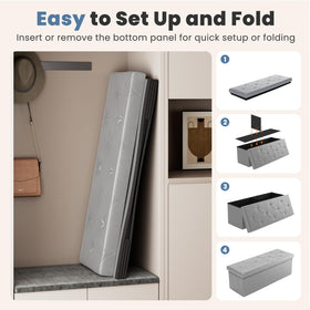 DUMOS storage ottoman open interior with 110L capacity.
