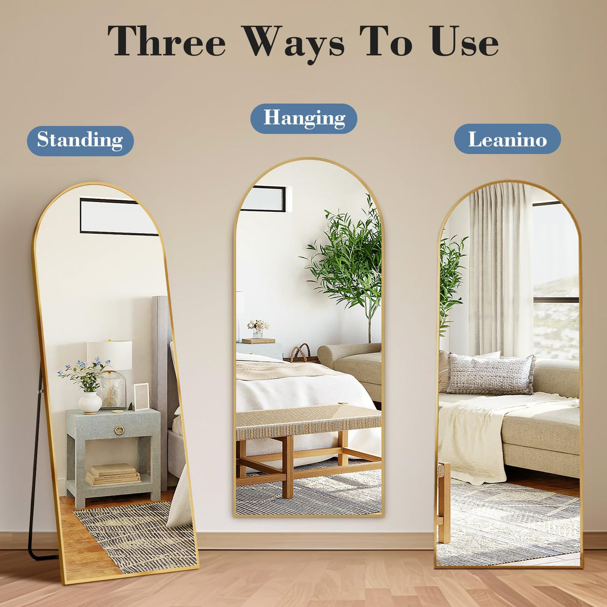 DUMOS mirror can stand, lean, or be mounted for flexibility