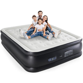 DUMOS twin air mattress with flocking top for soft, moisture-wicking comfort.