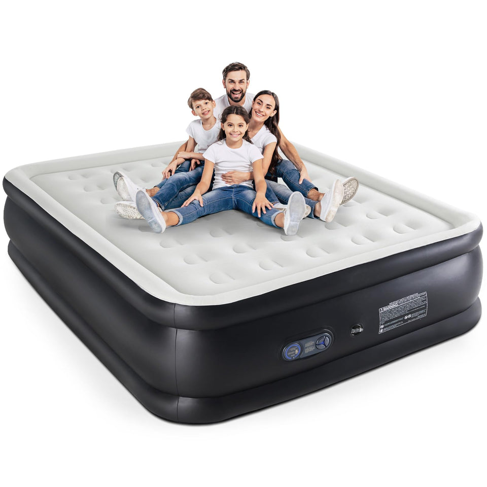 DUMOS twin air mattress with flocking top for soft, moisture-wicking comfort.
