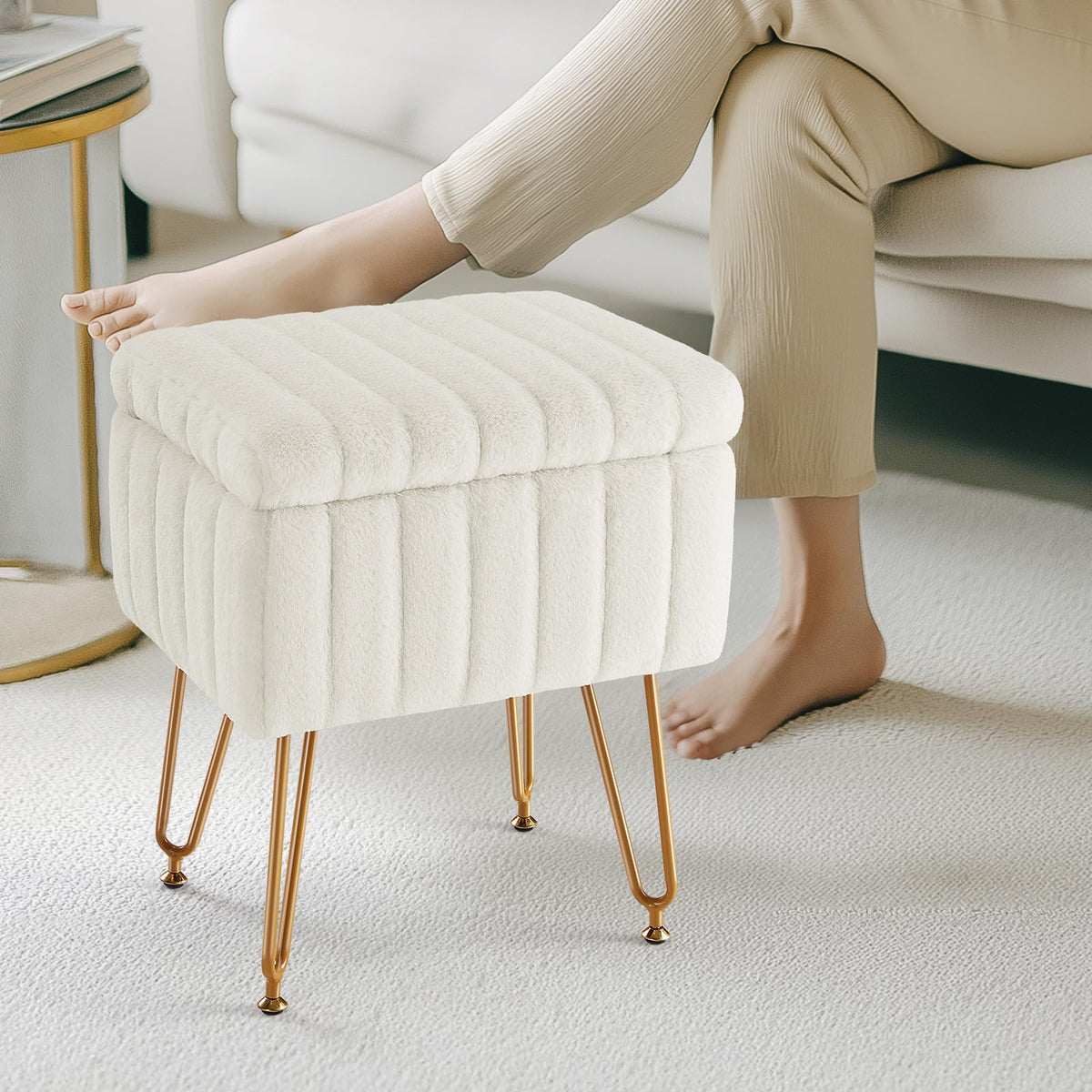 DUMOS vanity stool adjustable feet for stable placement on any floor