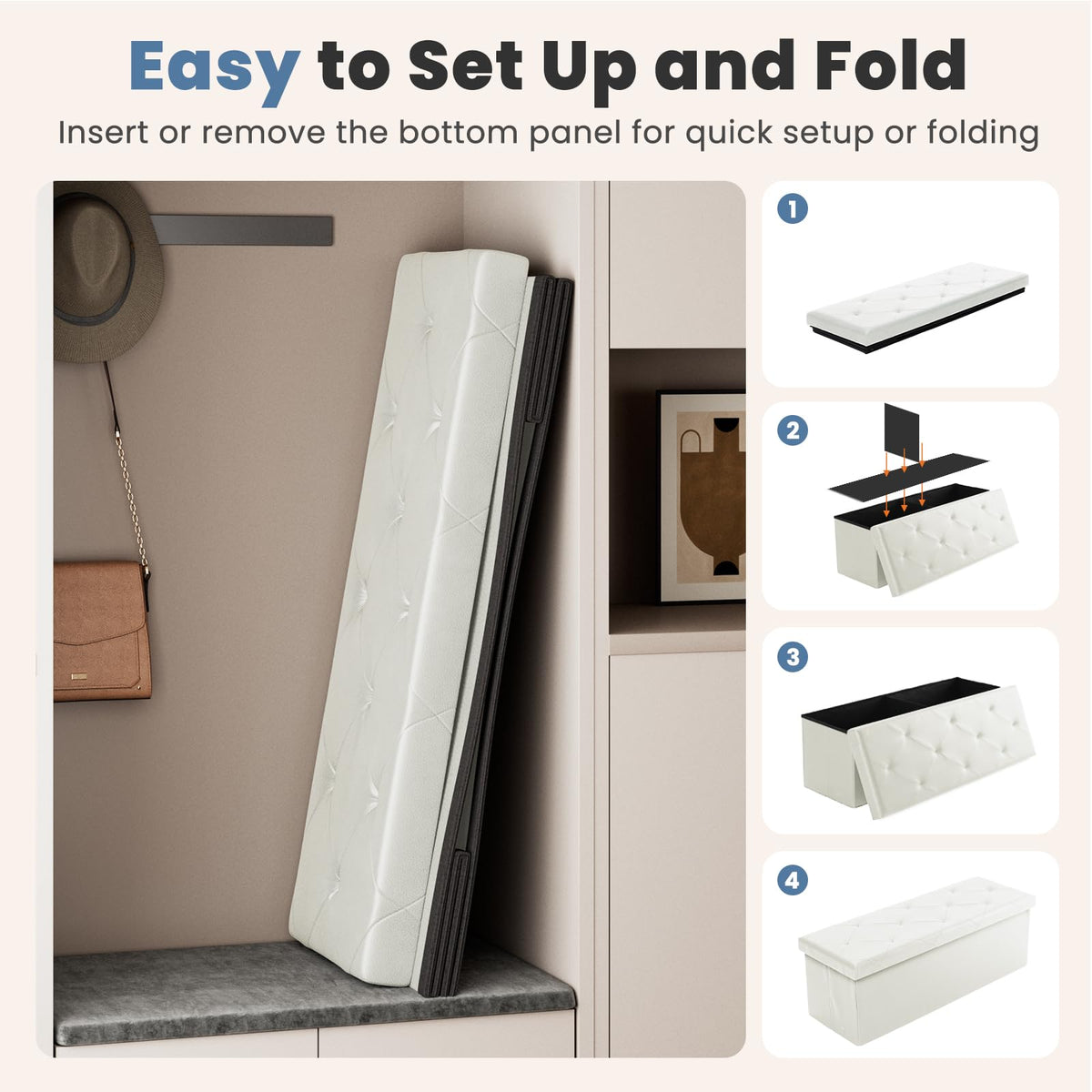 DUMOS interior with Velcro divider to organize shoes or books.