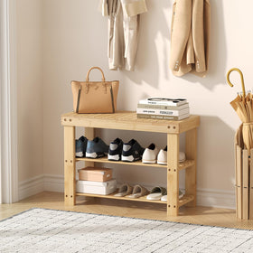 DUMOS wooden shoe rack bench close-up bamboo highlighting natural grain