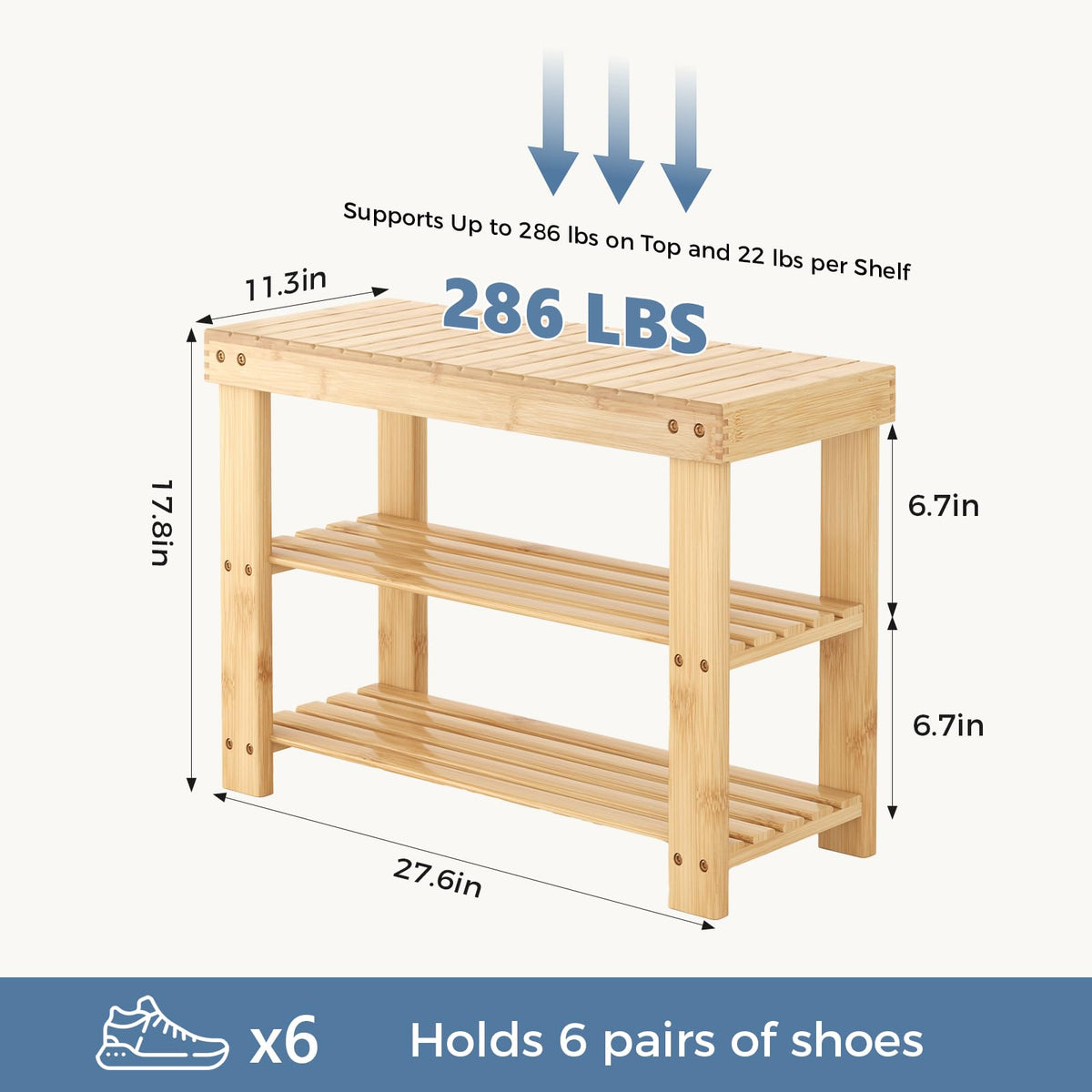 DUMOS wooden shoe rack bench in entryway demonstrating versatile storage
