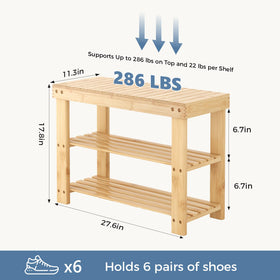 DUMOS wooden shoe rack bench in entryway demonstrating versatile storage