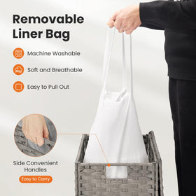 DUMOS basket with removable liner for easy machine washing.