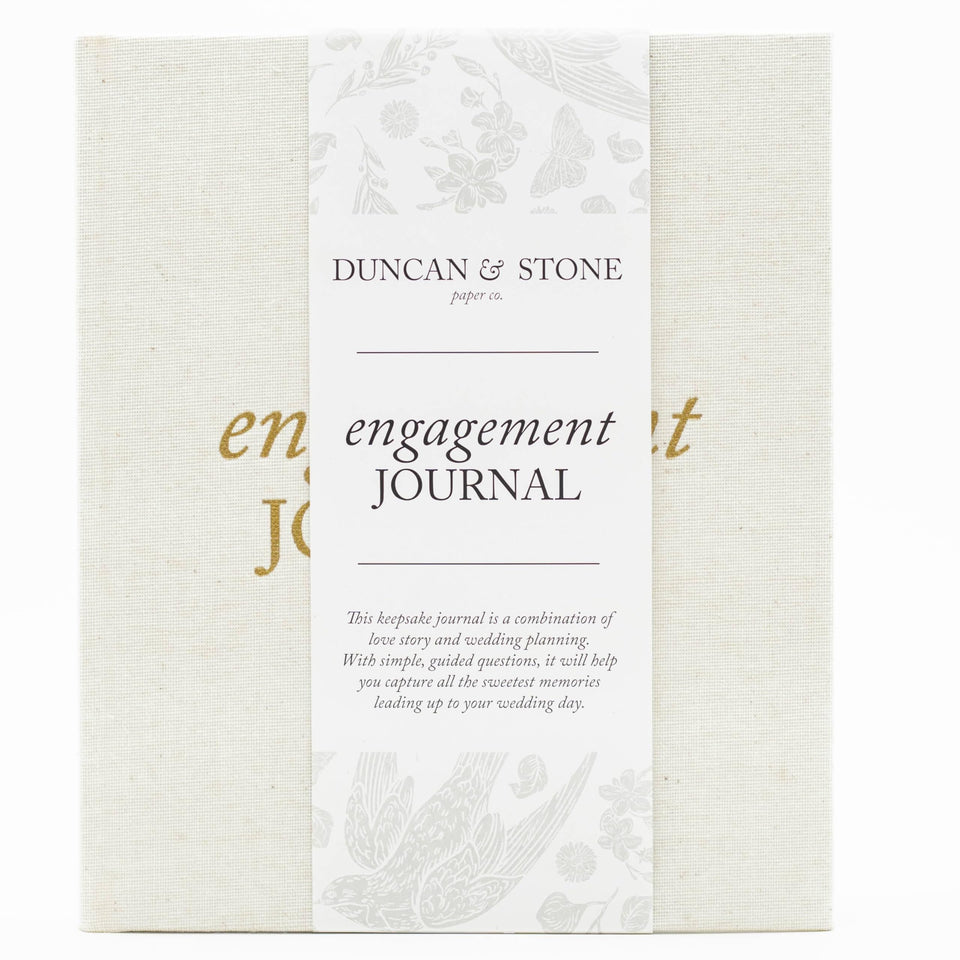 DUNCAN & STONE Engagement Journal cover in linen for timeless memory-keeping.