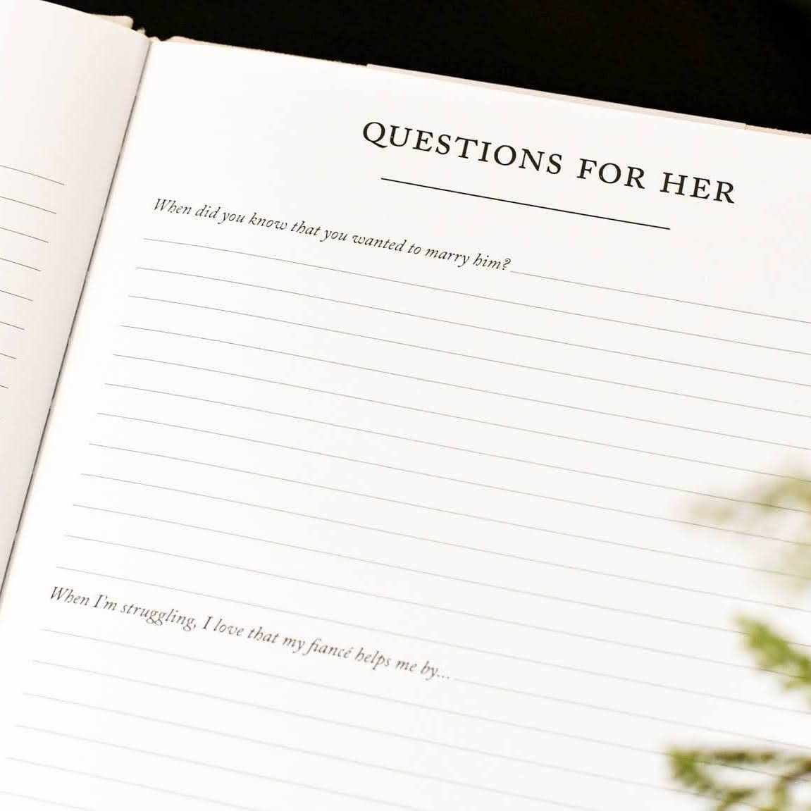 Durable linen hardcover of Duncan & Stone Engagement Journal with premium feel.
