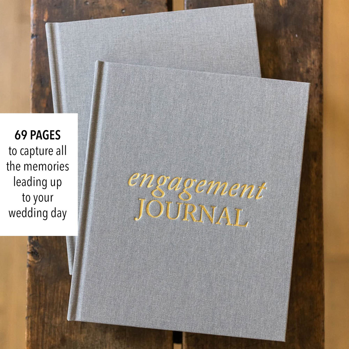 Four-section layout of Duncan & Stone Engagement Journal guiding memory and planning.