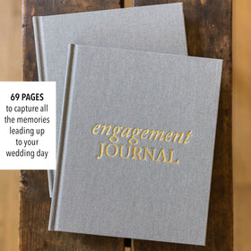 Four-section layout of Duncan & Stone Engagement Journal guiding memory and planning.