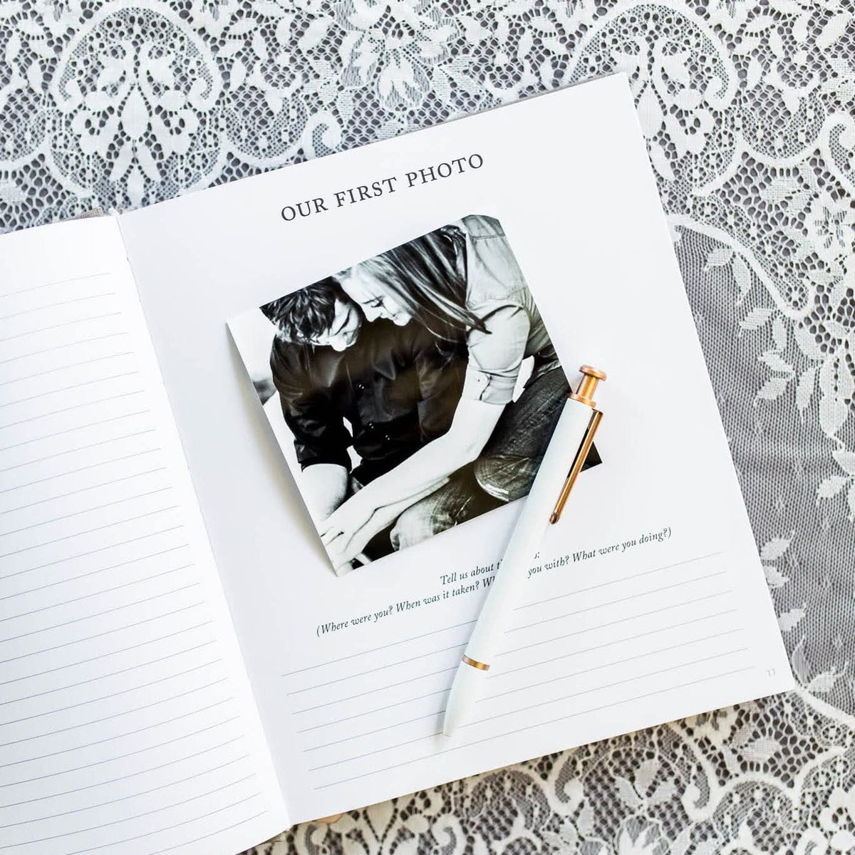 DUNCAN & STONE Engagement Journal beside a planner, showing its portable 7-3/4 x 9-1/4 size.