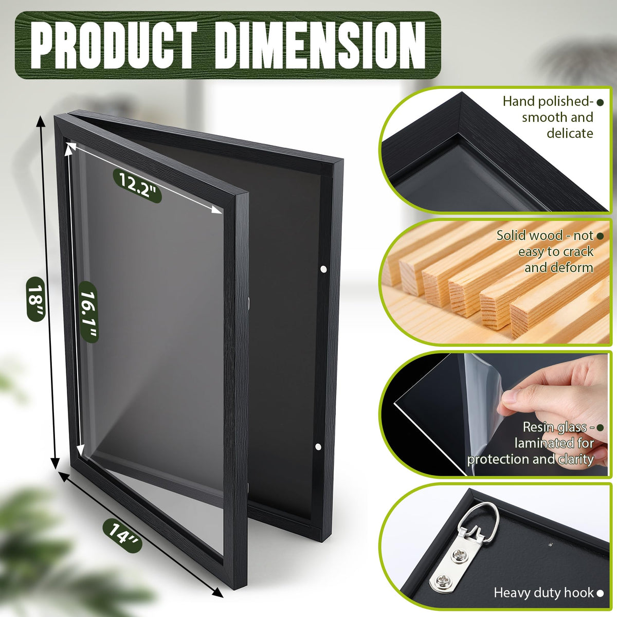 Dunkive T shirt display frame side view showing slim 1-inch depth