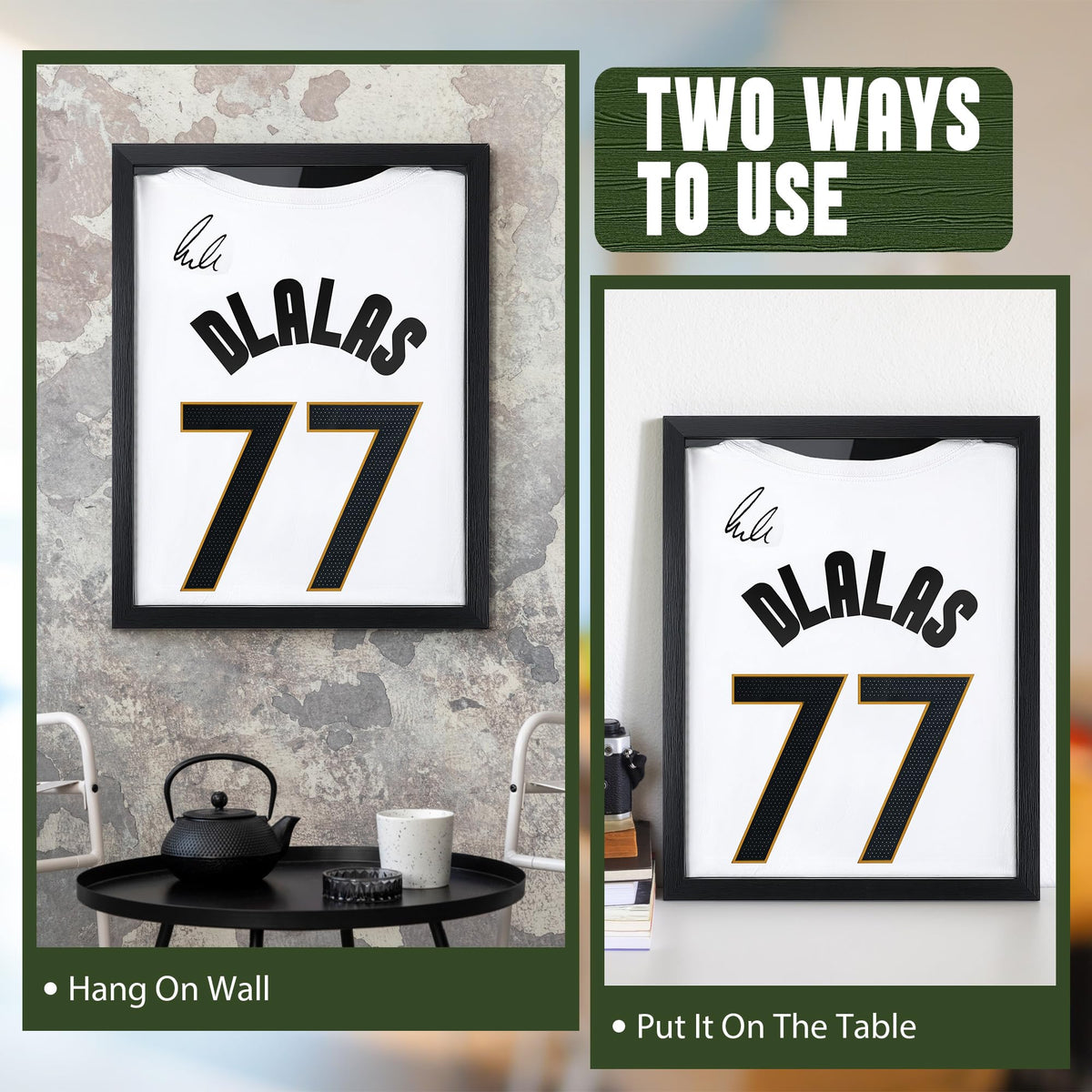 Dunkive T shirt display frame UV acrylic close-up showing protection