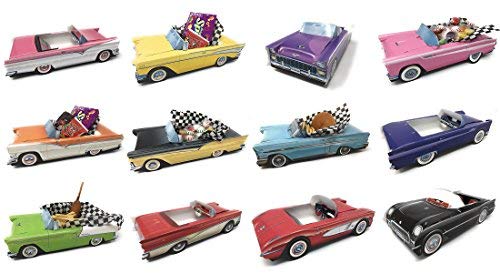 Dunwoody Classic Cars 12-piece set in packaging, ready for retro party decor.