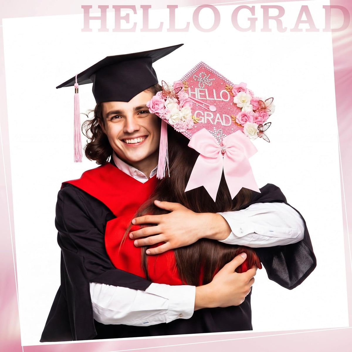 Dunzoom Hello Grad pink and white floral accents brighten the design