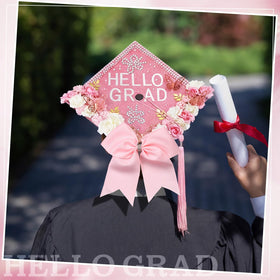 Dunzoom Hello Grad golden leaves create a luxe cap accent
