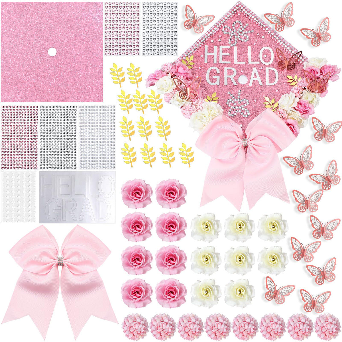 Dunzoom Hello Grad pink bow cap accent adds a polished, photo-ready detail