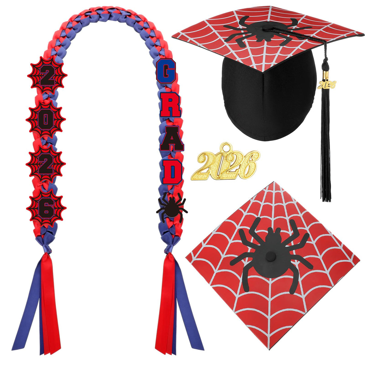 Dunzoom spider graduation lei highlights bold design for memorable photos.