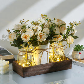DUOER three mason jars on wood tray for tabletop styling