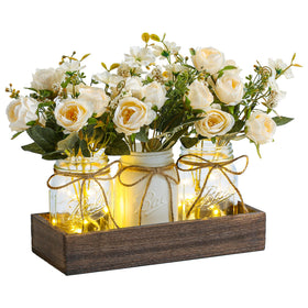 DUOER centerpiece wood tray with jars for rustic living room decor