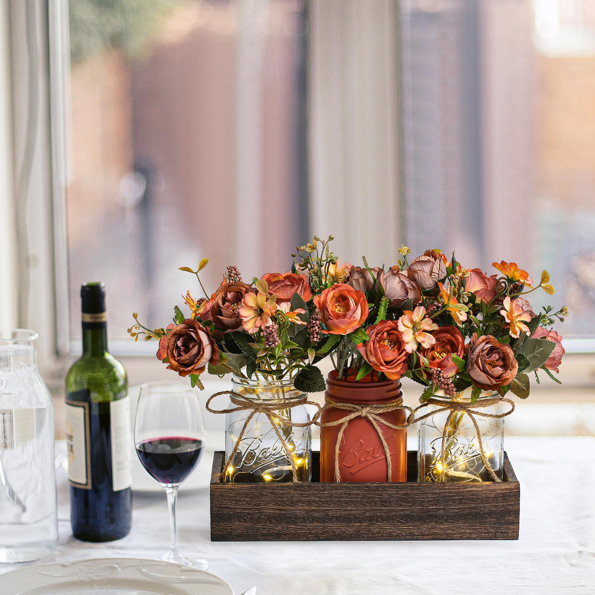 DUOER mason jar lights add a soft glow to table centerpieces