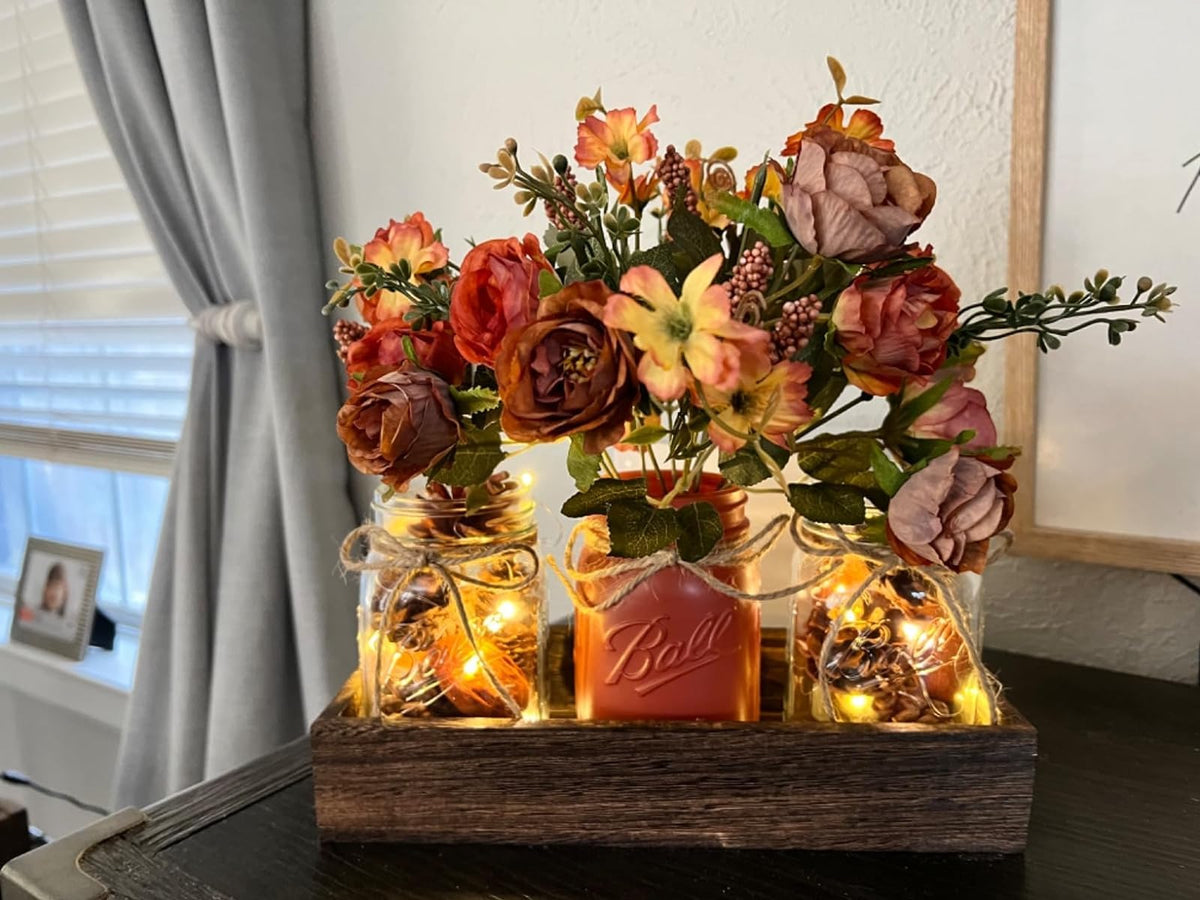 DUOER mason jar trio as a dining room display in orange
