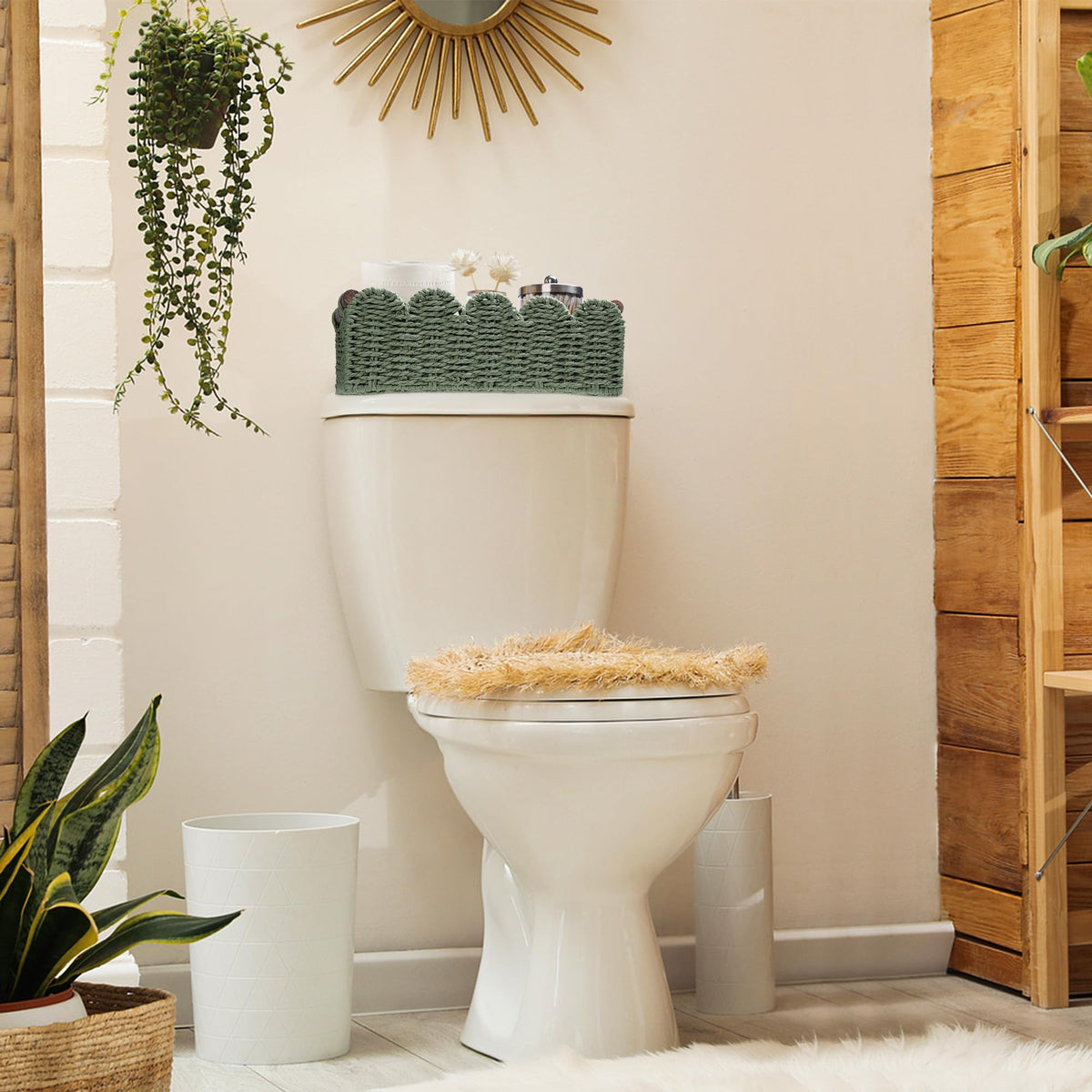 Multi-use storage basket suitable for bathroom, living room, kitchen, and office.